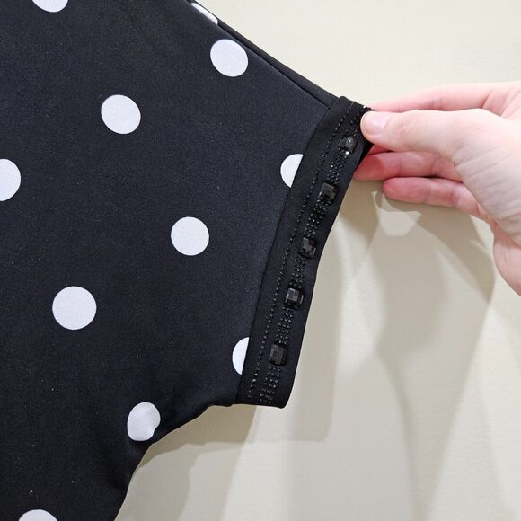 Joseph Ribkoff Womens Polka Dot Tunic Top Sz 12 Black V Neck Embellished Stretch - Picture 4 of 9